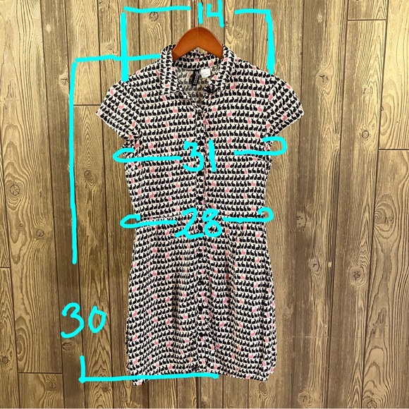 Divided by H&M Size 4 Shirt Dress White W/ Bunny Rabbit Pattern in Black & Pink - Picture 5 of 13